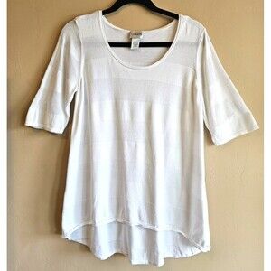 Chico's Womens White Thin Knit Sweater Top Scoop Neck Short Sleeve Size 2/L/12